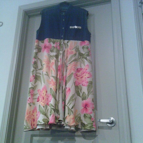 M Upcycled Zoey and Beth Denim Shirt Duster/Layering Vest - Picture 1 of 8